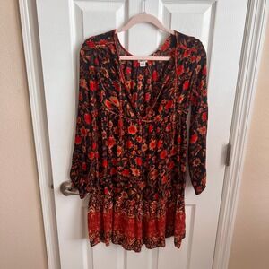 Billabong Floral Print Mini Dress Long Sleeve Boho Festival‎ S